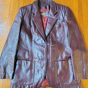 Aigner oxblood Leather Blazer Jacket Women's Classic Button Front vtg old money